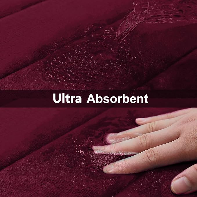 Buganda Memory Foam Bath Mat, 24" x 16", Ultra Soft and Non-Slip Bathroom Rugs, Water Absorbent and Machine Washable Bath Rug for Bathroom, Shower, and Tub, Burgundy