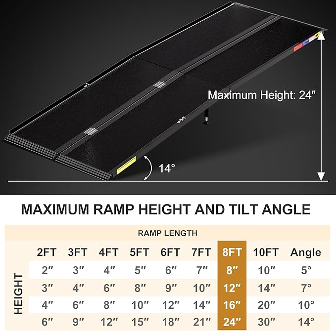 8FT Portable Wheelchair Ramp with Quick-Lock, Black Seamless Non-Slip Aluminum Folding Handicap Ramp,Threshold Ramp for Doorways, Wheel Chair Ramp for Home Steps