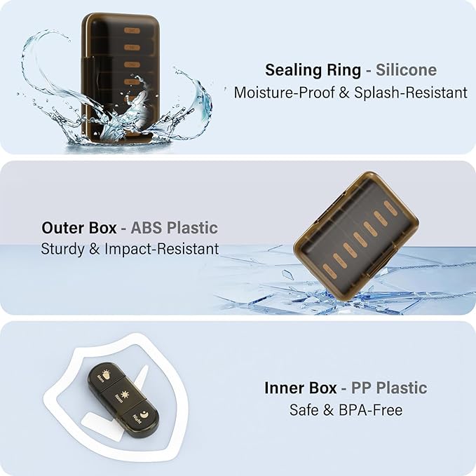Weekly Pill Organizer 3X a Day, 7 Day Pill Box 3 Times, Portable for Travel Pill Case for Pills/Vitamin/Fish Oil/Medication/Supplements (3x7 Brown)