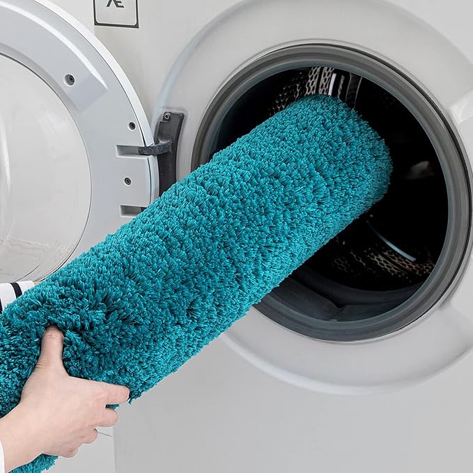 MIULEE Microfiber Toilet Bath Mat U-Shaped Contour Shaggy Bathroom Rugs Non Slip Extra Thick Soft Bath Rug Absorbent Water for Bathroom Commode Machine Washable(24x24 Inch, Teal)