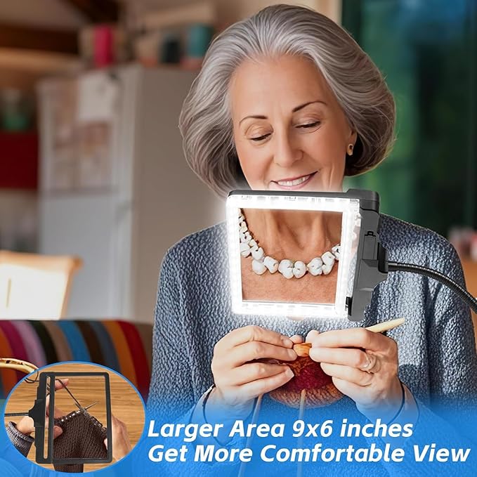 5X Large Magnifying Glass with 42 LED Light and Stand, Flexible Gooseneck Magnifying Desk Lamp,2-in-1 Adjustable Brightness Detachable Page Magnifier for Reading,Crafts,Painting,Sewing,Close Work