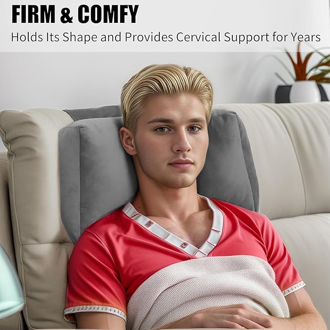 Recliner Headrest Pillow, Versatile Neck Support Cushion with Velvet Cover for Adults, Ideal Accessory for Chair, Couch, Office, Bed, Lumbar Pain Relief, Travel, Lounging, Gray