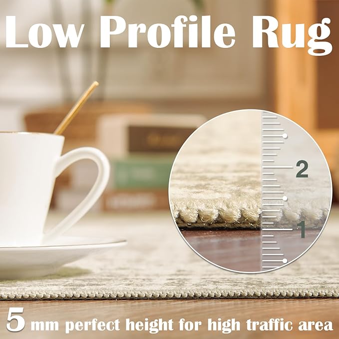 jinchan Moroccan 4x6 Area Rugs for Bedroom - Machine Washable Soft Modern Geometric Stain Resistant Non-Slip Ultra-Thin Low-Pile Faux Wool Carpet for Living Room Kitchen Dining Room (4x6ft, Taupe)