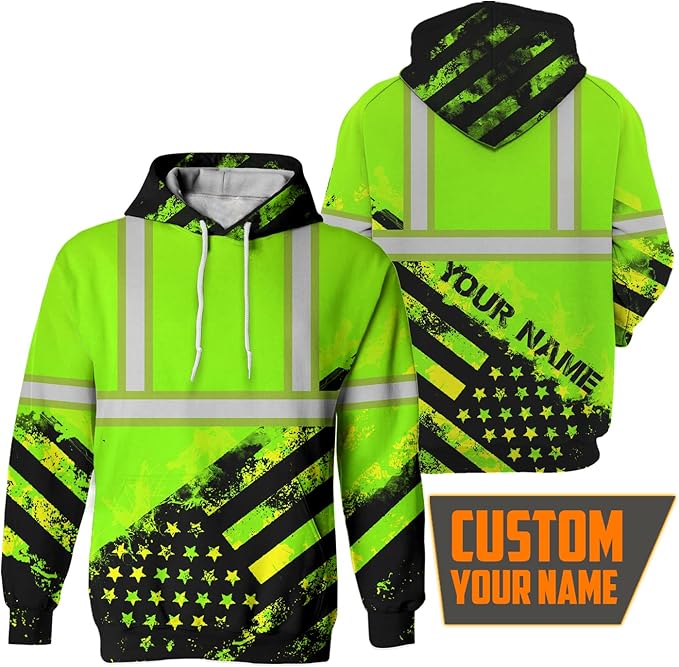 US Flag High Visibility Hoodie for Men Reflective Hoodie Safety Workwear for Worker Runner Patriotic ACC02