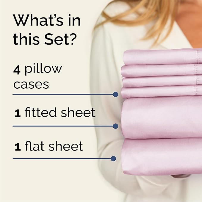 Cal King 6 Piece Sheet Set - Cooling and Breathable Bed Sheets - Hotel Luxury Bed Sheets for Women, Men, Kids and Teens - Deep Pockets - Easy Fit - Soft and Wrinkle Free - Cal King Light Pink Sheets