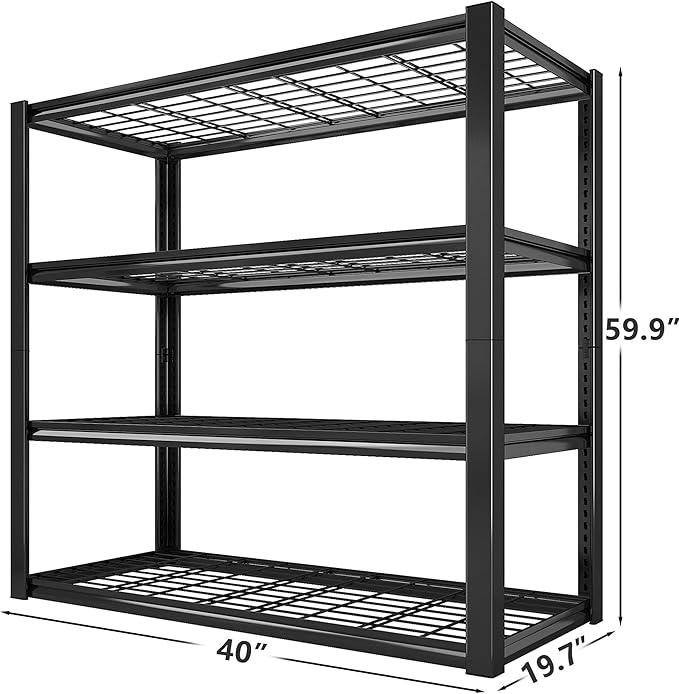 REIBII 40" W Storage Shelves 2200LBS Garage Shelving Heavy Duty Metal Shelving Adjustable Metal Shelves Industrial 4 Tier Shelf for Warehouse Basement Pantry Kitchen, 2 Pack