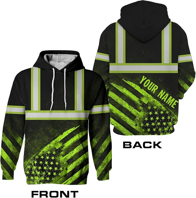 US Flag High Visibility Hoodie for Men Reflective Hoodie Safety Workwear for Worker Runner Patriotic ACC02