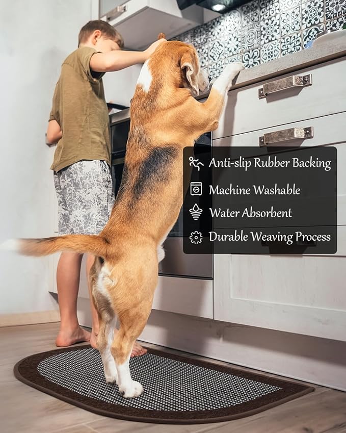 PADOOR Kitchen Mats for Floor, Kitchen Rugs Non Slip Washable, Half Circle Kitchen Floor Mat Sink Rug Rubber Backed Super Absorbent, 20”x32” Dark Brown