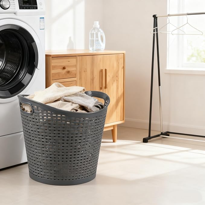 6 Packs 30 L Easy Carry Laundry Hamper, Plastic Ventilated Laundry Basket Clothes Bin, Grey