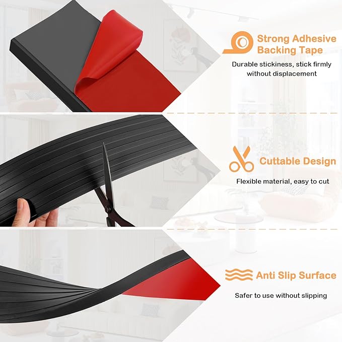 Threshold Ramps for Doorways Self-Adhesive Rubber Ramps for Door Threshold Rubber Door Threshold Ramp for Wheelchair Stroller Scooter Reducer Ramp (Black, 2” Wide x 6.6' Long)