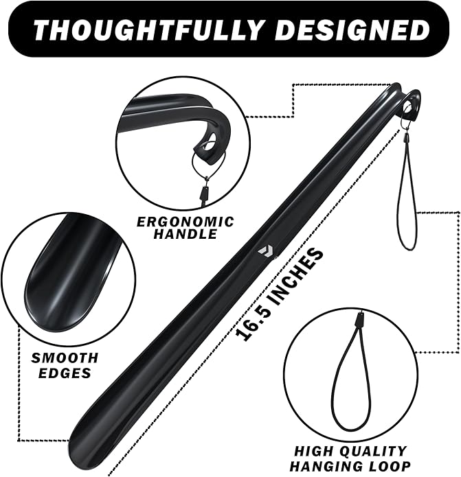 Nextnoid Shoe Horn Long Handle for Seniors - 16.5" Straight & Sturdy Long Shoe Horn for Men, Women & Kids