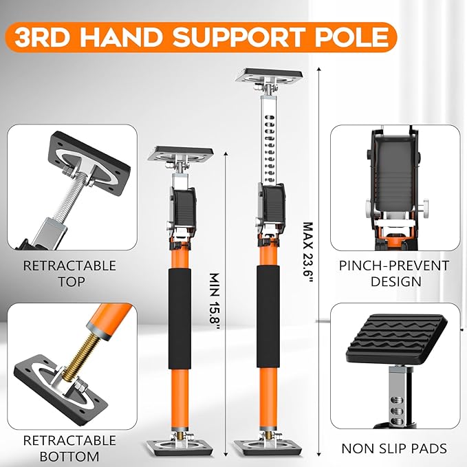 HOLOTHURIAN Cabinet Jack Support Pole, 15.8-23.6 inches Third Hand Tools Adjustable Support Pole, 3rd Hand Support System for Upper Cabinet Installation, 400 LB Capacity, 4-Pack