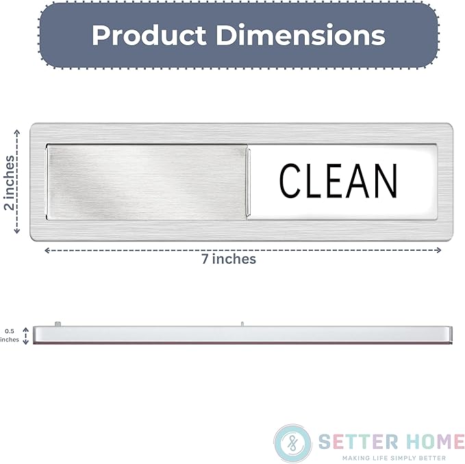 Clean dirty magnet for dishwasher, Premium Clean Dirty Sign Indicator - Stainless Steel Grade 304 Clean Dirty Magnet for Dishwasher, Grey & White Minimalistic Style, Easy to Read with Extra Adhesive Tape - Kitchen Organizer