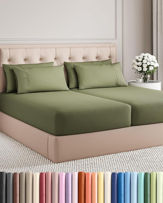 Split King 7 Piece Sheet Set - Cooling & Breathable Bed Sheets - Hotel Luxury Bed Sheets for Women, Men, Kids & Teens - Deep Pockets - Easy Fit - Soft and Wrinkle Free - Split King Sage Green Sheets