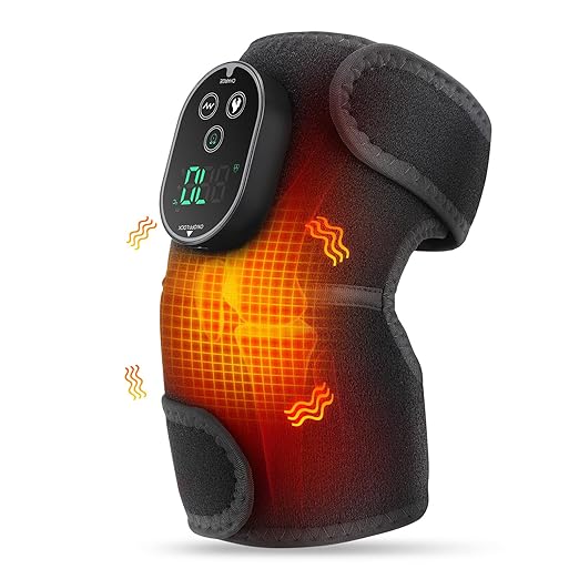Cordless Heated Knee Massager with Vibration, FSA Eligible, Heated Knee Brace Wrap Heating Shoulder Brace Support Wrap for Knee Elbow, Heating Pad with 6 Heating Levels, 3 Massage Modes&Timer (Black)
