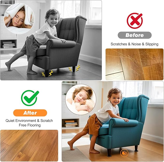 xxxHOLIC Non Slip Furniture Pads, 3” x 3” Black Square Rubber Grippers for Hardwood Floors, Anti Skid Furniture Feet Coasters, Bed Couch Stoppers to Prevent Sliding and Scratches, Set of 4