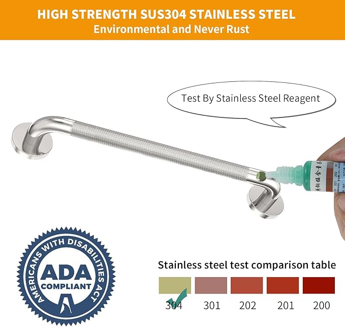 2 Pack 18 inch Shower Grab Bar with Knurled Anti-Slip Grip, ADA 500lbs Supporting, Grab Bar for Bathroom with Concealed Screws, Stainless Steel Chrome Polished Handicap Grab Bar for Christmas Gifts