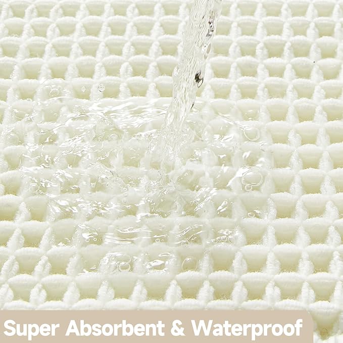 Cream White Bathroom Rugs, Waffle Bath Mat Non Slip Washable Super Absorbent Quick Dry Boho Farmhouse Bathroom Decor, 30"x20" Cream White