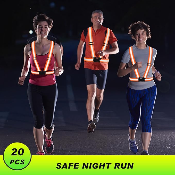 Hercicy 30 Pcs Reflective Vest High Visibility Safety Vests, Adjustable Running Gear Straps Lightweight Reflector for Construction (Orange)