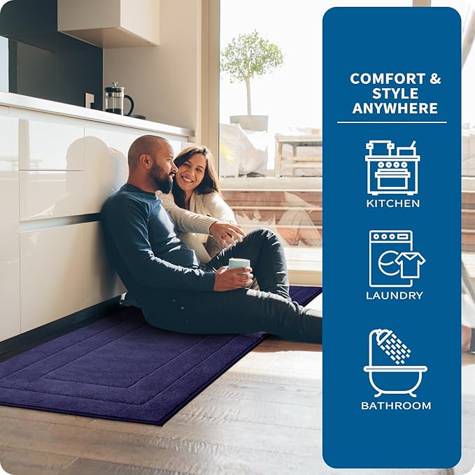 PURRUGS Machine Washable Kitchen Runner Rug 32" x 70", Non-Slip/Skid Hallway Runner Rug, Super Absorbent Soft Area Rug for Kitchen, Hallway & Laundry, Rolled Packaging, Navy Blue
