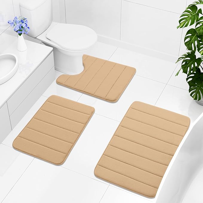 Buganda Memory Foam Bath Mat, 47" x 17", Ultra Soft and Non-Slip Bathroom Rugs, Water Absorbent and Machine Washable Bath Rug Runner for Bathroom, Shower, and Tub, Camel