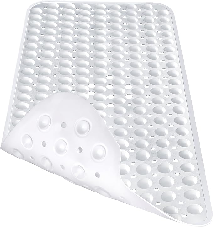 Extra Long White Bathtub Mat Non Slip, Soft Bath Mat for Tub 40 x 16 Inch Full Size, Bath Tub Shower Mats for Bathroom Floor, Big Suction Cups and Drain Holes, Easy Washable, BPA Free