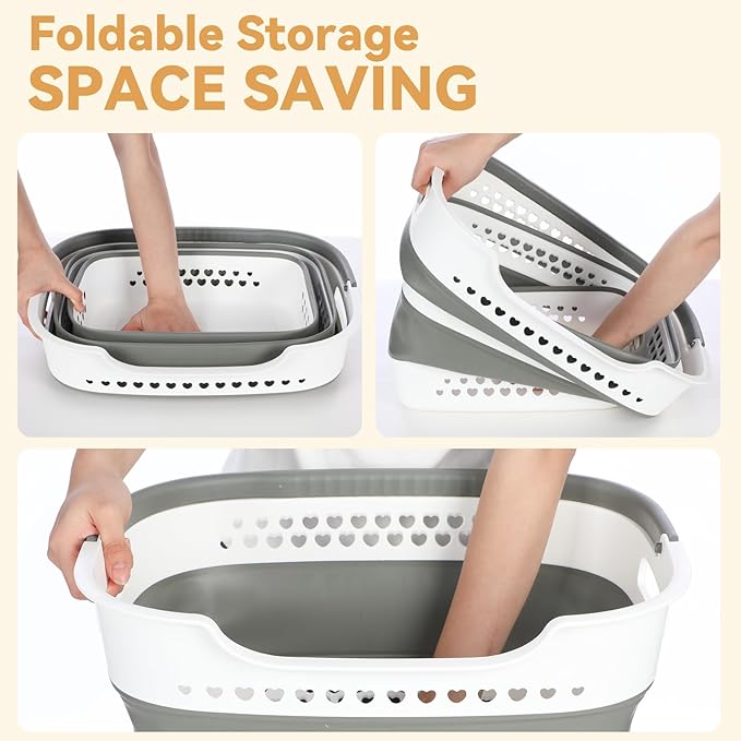 4 Pcs 43L Collapsible Laundry Basket with Handles Foldable Plastic Laundry Basket Pop-up Clothes Storage Organizer Folding Plastic Bin for Household Family Room Organization