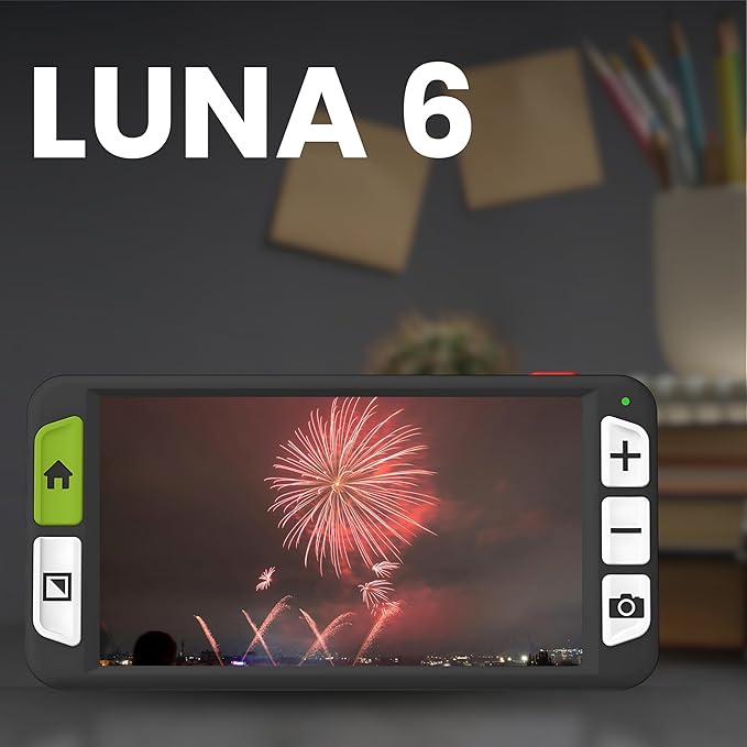 Luna 6 Portable Video Magnifier by Zoomax – HD Screen, Built-in Handle, Wireless Charging, Foldable Stand, Long Battery Life, Lightweight & Portable Digital Reading Aid for Low Vision