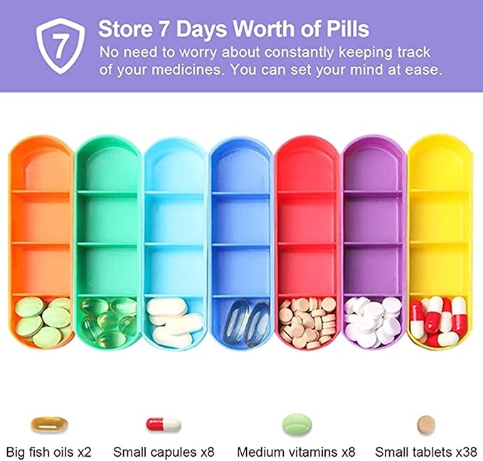 ABSOK Weekly Stackable Pill Organizer,4 Times A Day Pill Organizer Box Morning, Noon, Evening, and Bedtime,7 Stackable Compartments