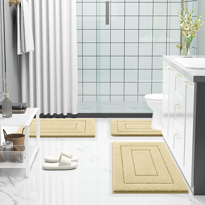 Buganda Bathroom Rugs, 30" x 20", Soft and Absorbent Microfiber Bath Rugs, Non-Slip Shaggy Shower Carpet, Machine Wash Dry Bath Mats for Bathroom Floor, Tub and Shower, Beige