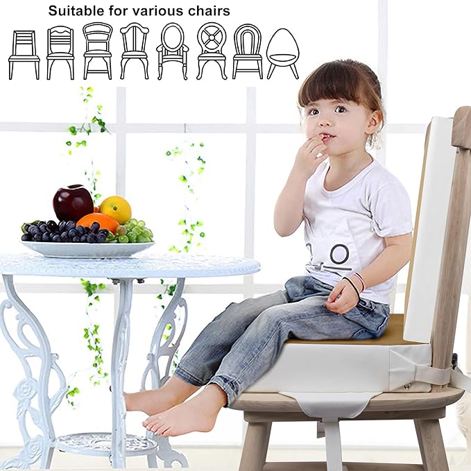 Kalawen Upgraded 2Pcs PU Washable Straps Safety Buckle Toddler Booster Seat for Kitchen Chair, Portable Travel