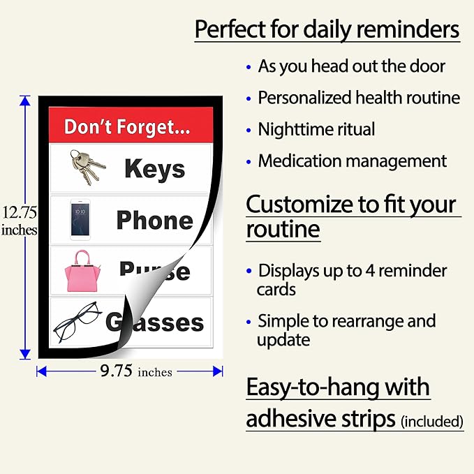 Reminder Organization Board for Seniors – Daily Task & Memory Aid – Dementia and Alzheimer’s Reminder Tool – Visual Organizer with 20 Cards for Routines & Personalized Prompts