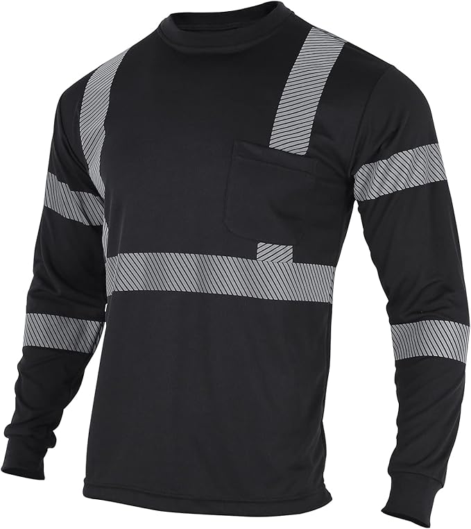 VENDACE Safety Reflective High Visibility Long Sleeve Shirts ANSI Class 3 Hi Vis Construction Work T Shirts for Men