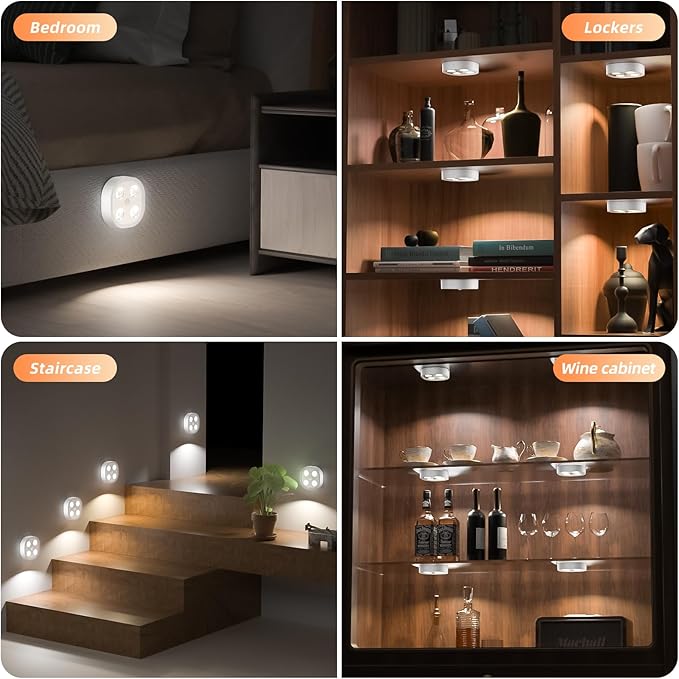 6PCS Motion Sensor Step Light, Rechargeable Puck Lights, Stair Lights Indoor with 3 Colors Temper, Magnet Stick on Light for Closet, Hallway, Stairway, Bathroom, Bedroom, Kitchen