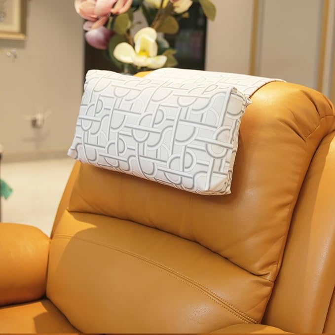 Non-Slip Head Pillow for Recliners - Neck Support Cushion with Velvet Cover for Pain Relief at Home, Office and Travel (Light Geometry)