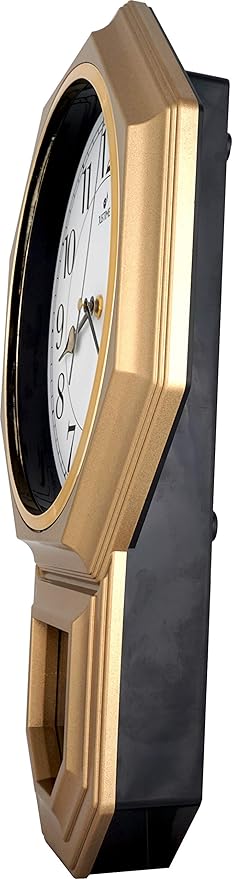JUSTIME Traditional Schoolhouse Easy to Read Regulator Wall Clock, Chiming Wall Clocks with Pendulum & Westminster Chime Hourly, Schoolhouse Wall Decor Battery Operated (Painted Gold)
