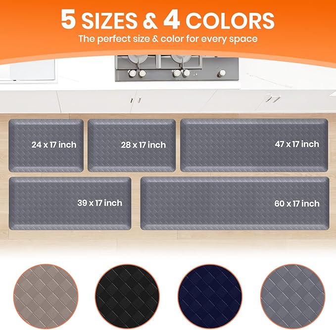 4/5 Inch Extra Thick Kitchen Mats for Floor,Non Slip Anti Fatigue Kitchen Rugs,Waterproof Stain Resistant Sink Mat,Cushioned Standing and Comfort Mats for Office (17"x28" Grey)