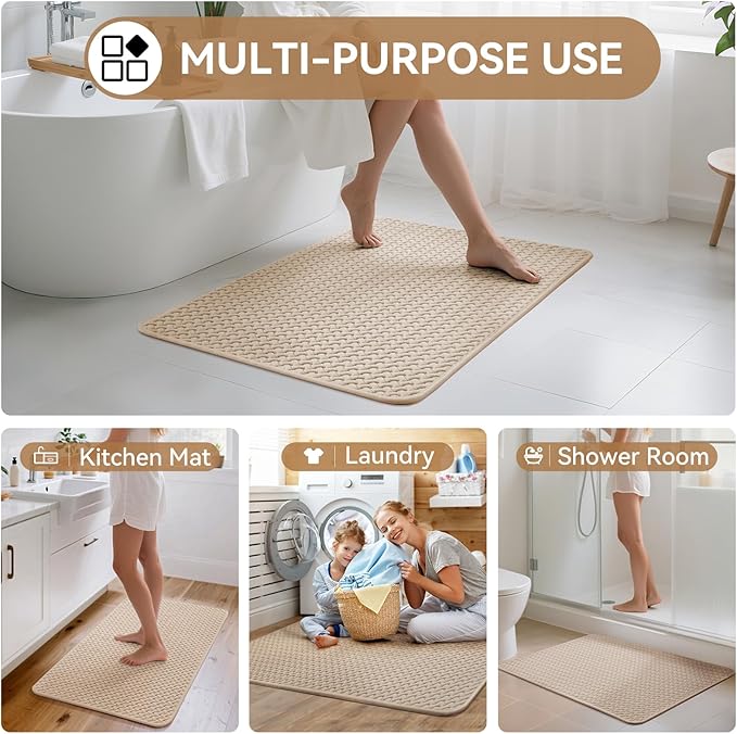 Bathroom Rugs Non Slip, Super Absorbent Quick Dry Bath Mats for Bathroom, Foam Weave Texture Thin Bath Rugs Washable with Rubber Backing Fit Under Door Outside Shower,24” x 35“
