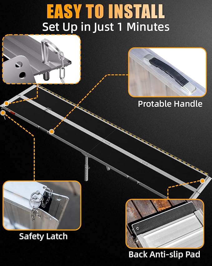VNN Portable Wheelchair Ramp 10FT, Seamless Non-Slip Aluminum Ramps for Wheelchairs for Home, Wheelchair Ramps for Home Steps, Aluminum Loading Dock Plates