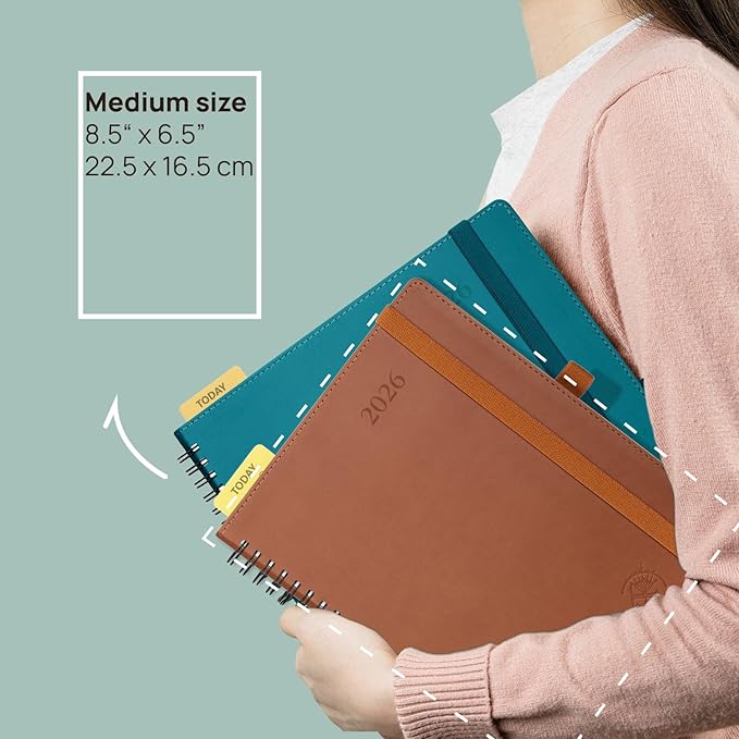 POPRUN Monthly Planner 2025-2026 Spiral Bound (6.5" x 8.5") 18 Months Calendar (Jul 2025 - Dec 2026) - 4 Pages per Month with Monthly Expense & Notes, Sunday Start, Leather Cover - Burgundy