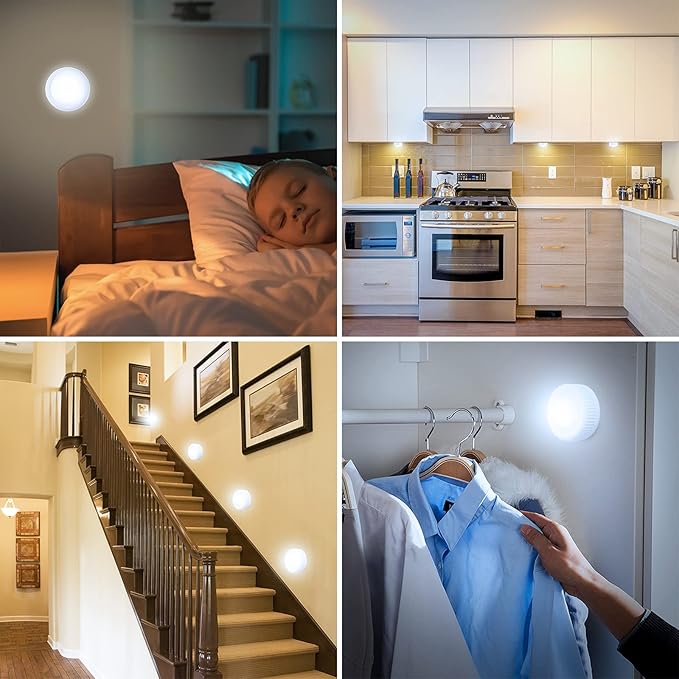 EverBrite Tap Light, Push Light, LED Puck Lights with 12 RGB Colors, Wireless Touch Light Under Cabinet, 80 Lumens Night Light for Closet, Bedroom, Wall, Classroom, 18 AAA Batteries Included, 6-Pack