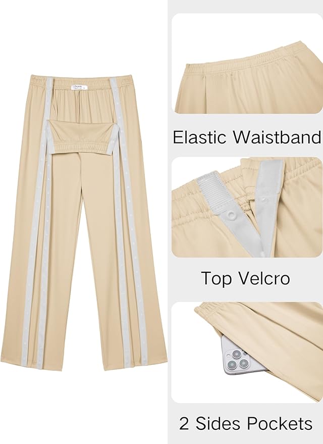 Deyeek Tear Away Pants for Women Side Slit Snap Sweatpants Loose Fit Post Surgery Casual Adaptive Clothing with Pockets