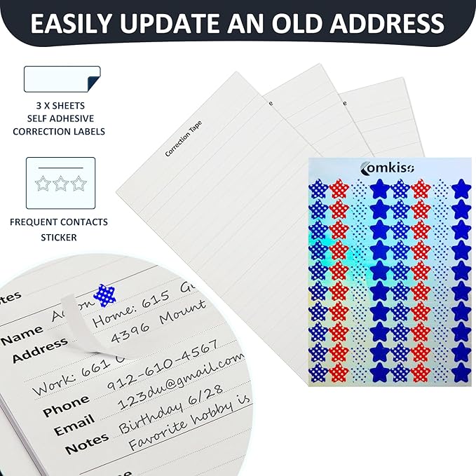 Address Book with Individual Alphabetical Tabs Laminated, Large Print Address Book with 468 Wide Lining Entry Spaces, Change of Address Labels, Hardcover Address Book 5.7 x 8.5" - Black