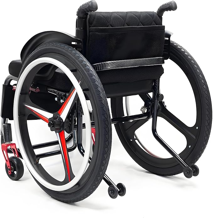 Aluminum Alloy Sports Wheelchair, Transport Wheelchair Lightweight Foldable, 220lbs Weight Capacity, Removable Tires, Manual Wheelchairs for Adults, Indoor and Outdoor Mobility Aid