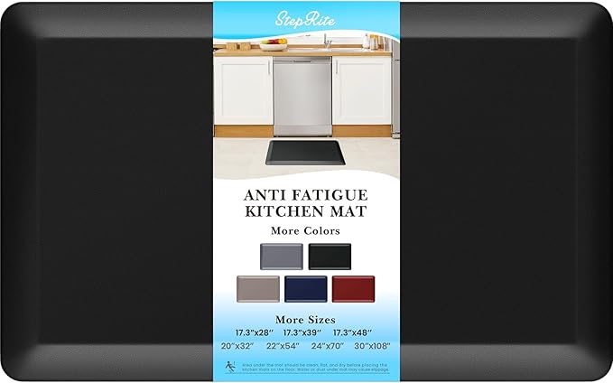 4/5 Inch Thick Kitchen Mats for Floor, StepRite Kitchen Rug for Standing Desk, Non-Slip, Thicker, Stain & Water Resistant, Comfort Anti Fatigue Floor Mat for Home, Kitchen, Office - Black, 32 * 20''