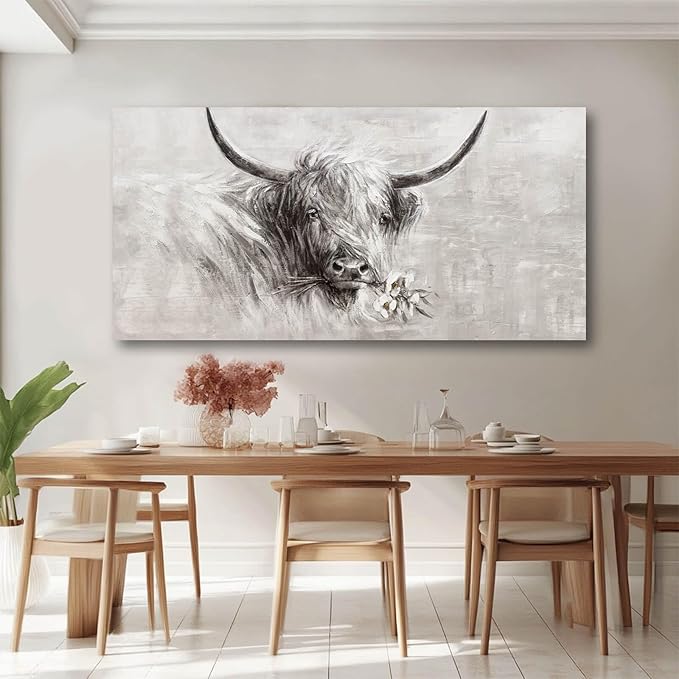 Home Wall Decor Animal Artwork Grey Pictures Vintage Floral Wall Art Contemporary Canvas Painting for Kitchen Bedroom Dining Room 24x48 Inch