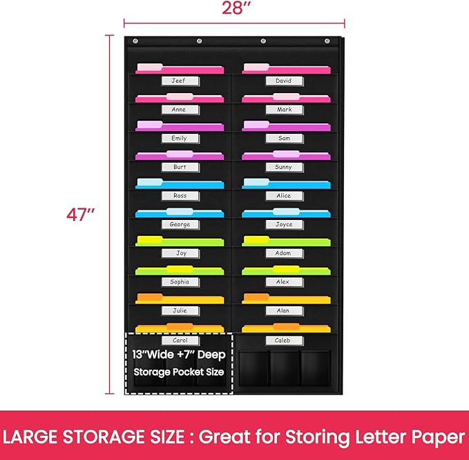 Godery Heavy Duty Storage Pocket Chart for Classroom and Office,Clear Storage Pocket Chart for Files Folder (20+6 POCKETS & NAMETAG)