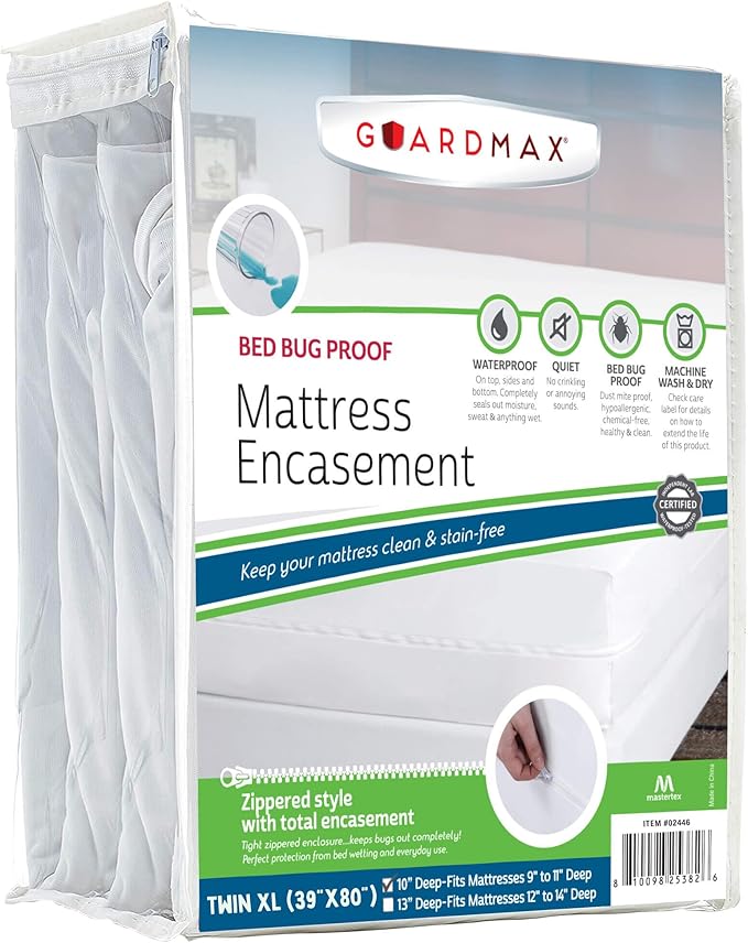 Guardmax Jersey Knitted Twin XL Zippered Mattress Encasement - Waterproof & Bed Bug Proof Mattress Protector - Comfortable, Soft, and Noiseless Zippered Bedding - Dust Mite Proof (39 x 80 x 10)