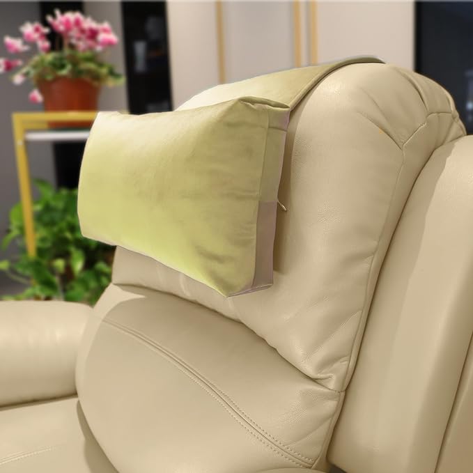 Non-Slip Head Pillow for Recliners - Neck Support Cushion with Velvet Cover for Pain Relief at Home, Office and Travel (Beige)