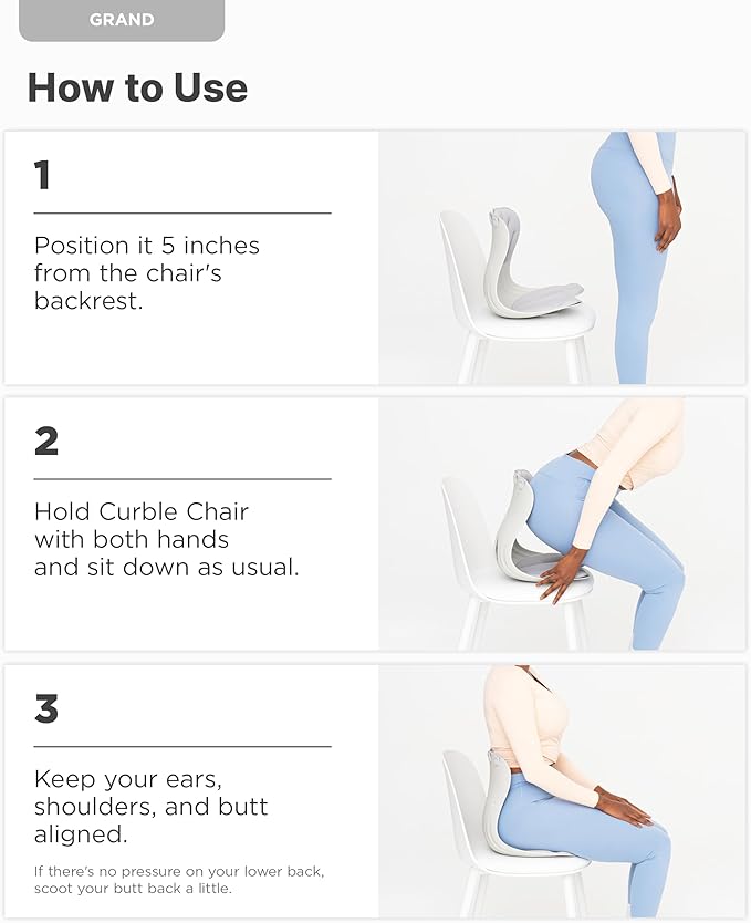 curble Grand(Extra Wide & Sturdy) – Ergonomic Back and Lumbar Support for Good Posture Correction and Back Pain Relief, Perfect for Office, Floor Seat and Work from Home, Patented (Grey)